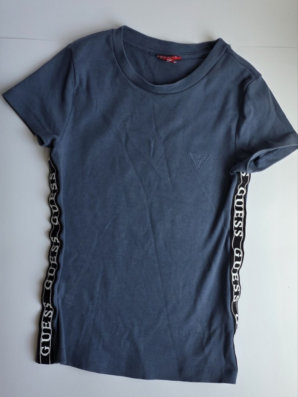 GUESS Fitted Blue Logo Tee with Branded Side Tape